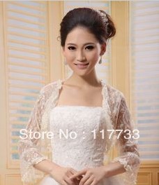 Real Images Free Shipping Summer Lovely Elegant Organza Lace Long Sleeve 2013 Wedding Bridal Jacket Wrap Shawl