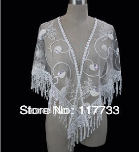 Real Images Summer Lovely Elegant Organza Lace Macrame Short Sleeve 2013 Wedding Bridal Jacket Wrap Shawl