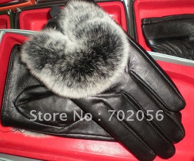 Real leather gloves fur fringed 5 fingure skin LEATHER GLOVE 10pairs/lot #2383
