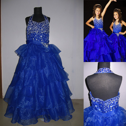 real long asymmetrical layered skirt cupcake dresses for girls ruffle organza ball gown wedding royal blue flower girls
