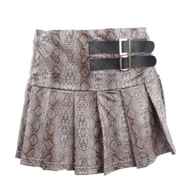 real mall Rock daddy serpentine leather belt decoration pleated mini half-length short skirt 081022
