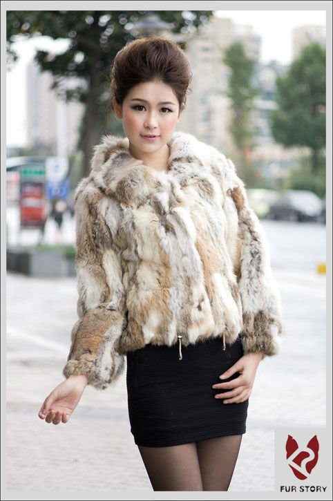 Real nature color rabbit fur coat jacket overcoat ladies garment 2 nature colors popular