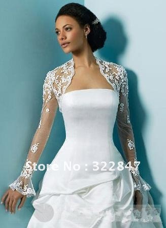 [Real Photos]  Lace Bridal shawl Wedding Wraps Jacket Long sleeve bolero white/ivory Custom Made