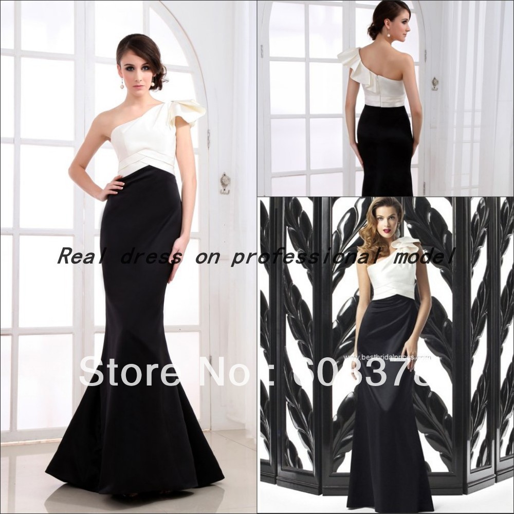 Real pictures samples formal black and white evening celebrity dresses 2013