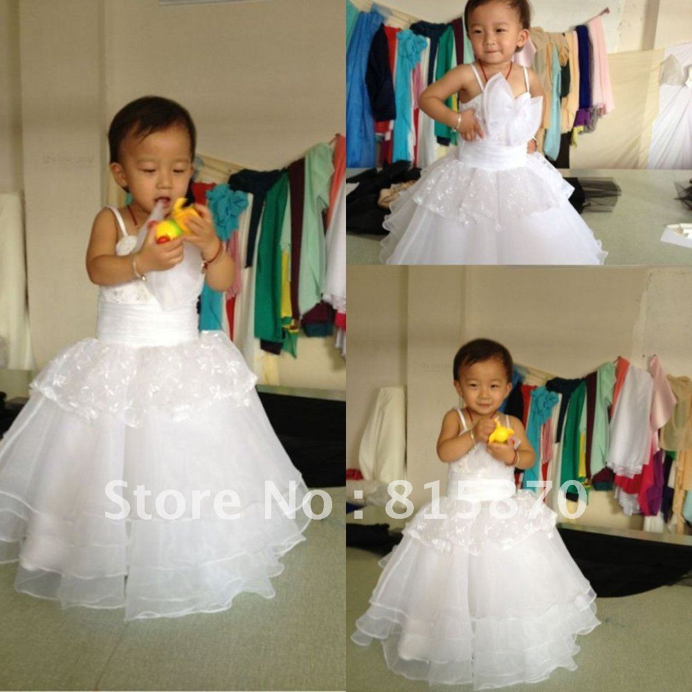 real sample free shipping latest ball gown spaghetti strap floor-length organza lace  lovely  flower girl dress
