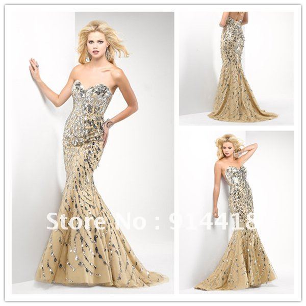 Real Sample Freeshipping Custom-made Strapless Colorful Mermaid Sequins 2012 celebrity dress