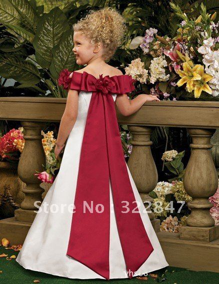 Real Sample L101 Beautiful A-line Satin Fabric Flower Girl Dresses with Flower for Weddings/Kids dresses for weddings