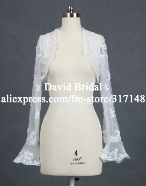 Real Sample RJ019 Custom Made Bolero Long Sleeve Lace Wedding Bridal Jacket