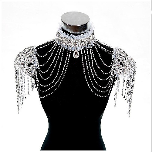 Real Shiny 2013 Fashion Crystal Beads Ruffles Tassel High Neck Short Sleeve Bolero Wrap Jacket Bridal Wedding Accessory