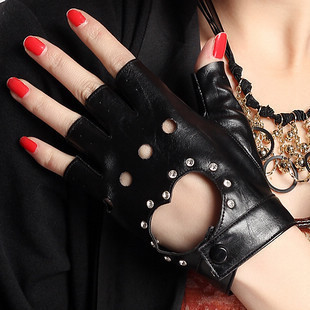 Realby women's semi-finger gloves women's faux leather gulps half lucy refers to hip-hop punk