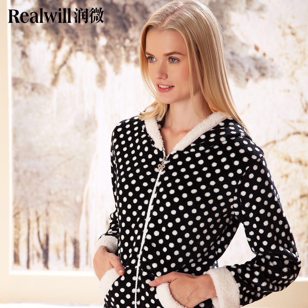 Realwill coral fleece cartoon female sleepwear dot lounge set new arrival