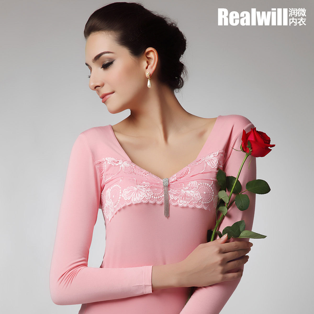 Realwill lace pendant modal basic shirt long johns 3 top