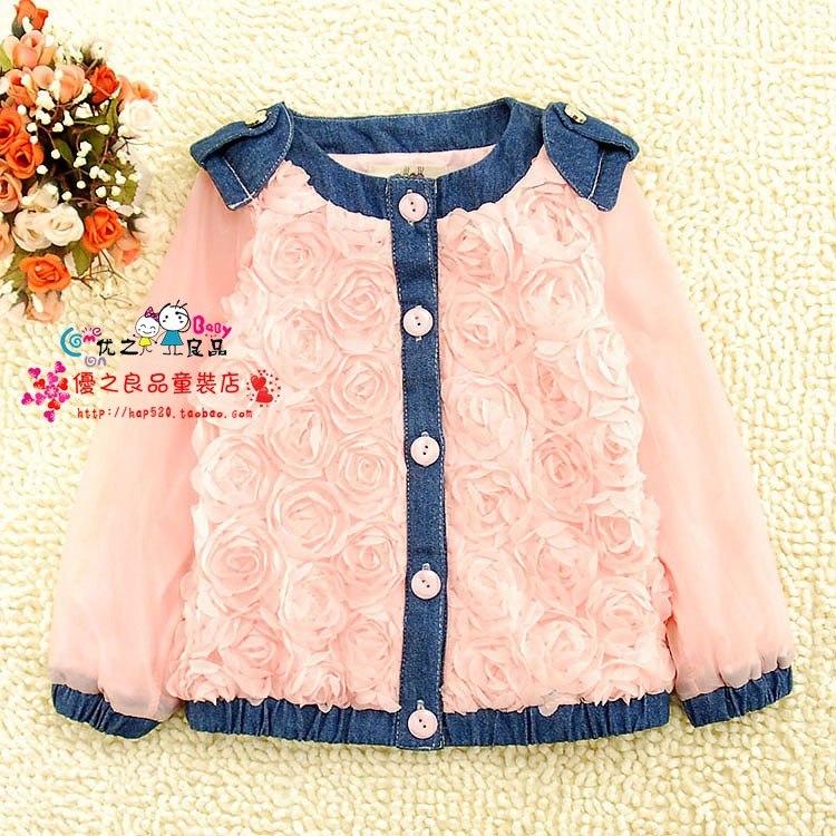 Recovers the child outerwear children's clothing 2013 spring female child baby cardigan patchwork denim jacket
