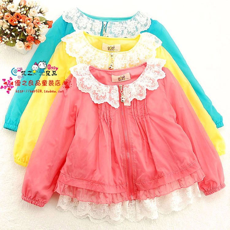 Recovers the children's clothing 2013 spring female child o-neck lace princess outerwear child sun protection clothing cardigan