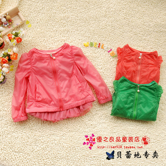 Recovers the children's clothing female child autumn 2012 child baby cardigan lace upperwear short trench outerwear
