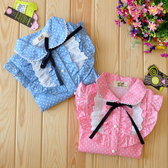 Recovers the female child shirt cotton child 100% polka dot shirt 2013 spring baby basic shirt female 100% cotton top
