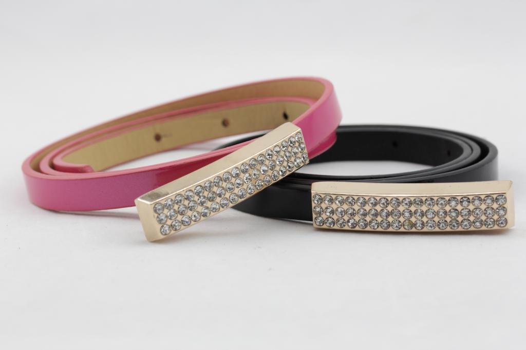 Rectangular rhinestone slipping japanned leather women's Women thin belt strap belt 2