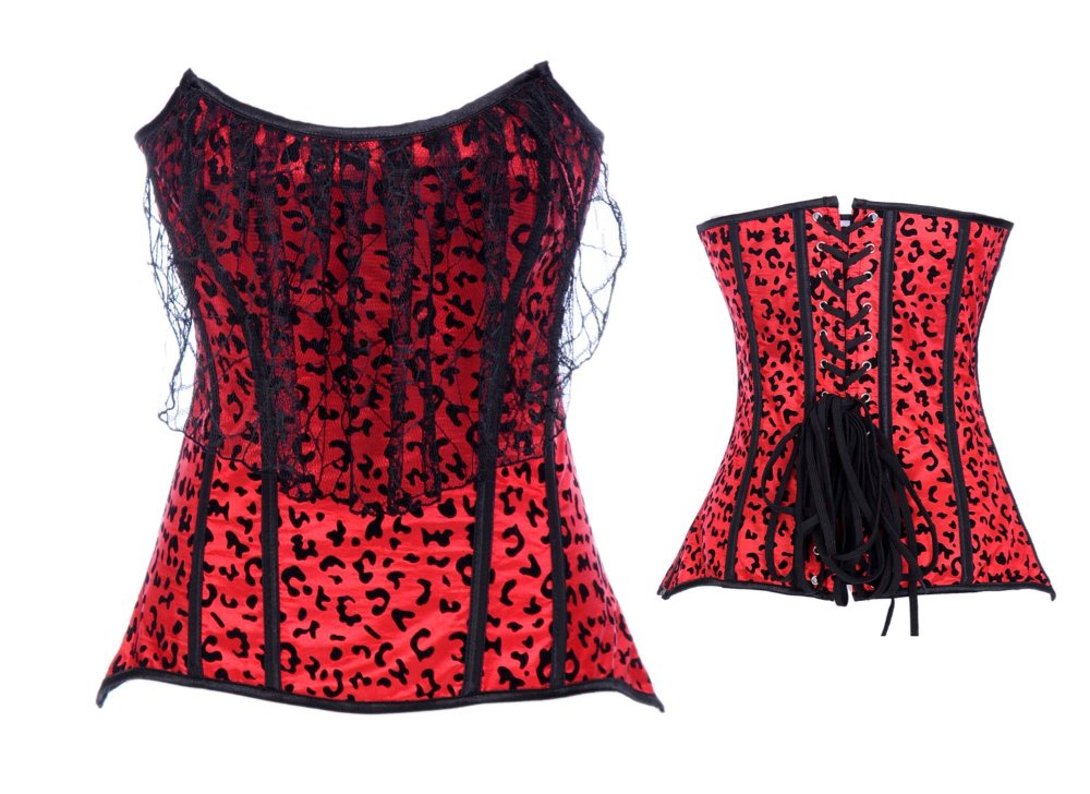 Red and Black Overbust Corset Wich Lace Fancy Dress Body Shaper Free Shipping - 2847