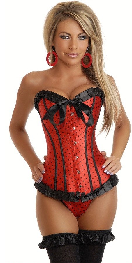 Red and black overbust sexy lingerie strapless corset Free shipping - AB608