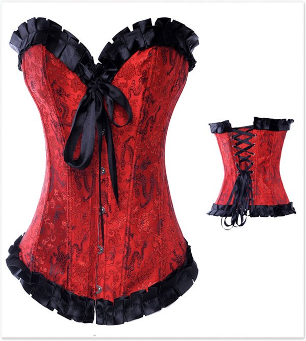 Red and Black Sexy fashion corset, Brocade Pattern Overbust, Freeshipping Wholesale and retail - 2800