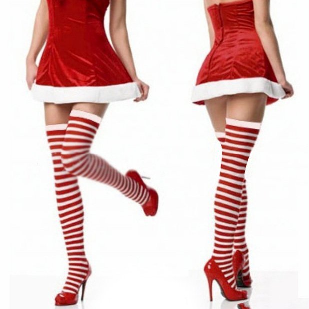 Red and white Nylon Striped Attractive Stockings Tights Free Shipping Drop shipping W247