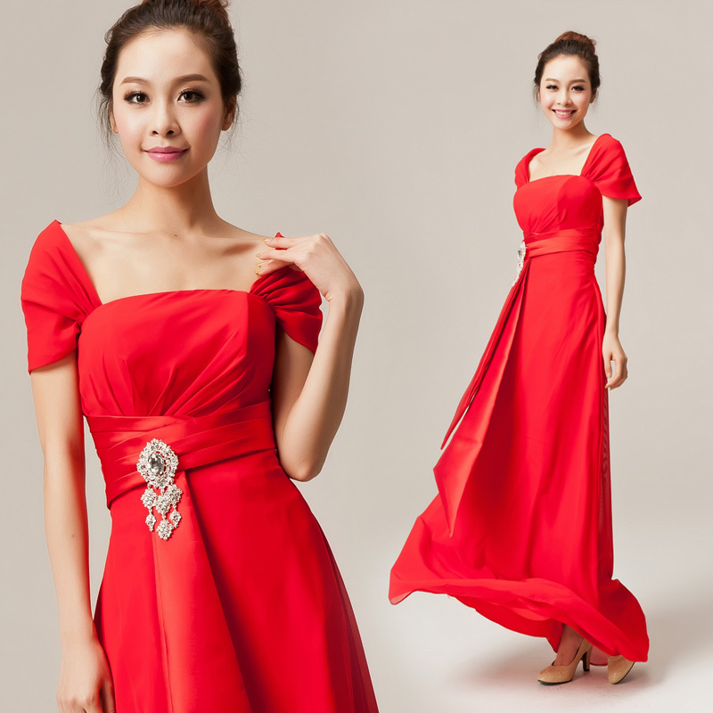 Red bag winter formal bride fashion marriage long design evening dress OEM YHZ156