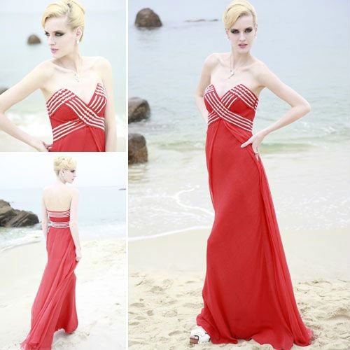 Red Ball Dress Strapless V-style Beading Tencel Dress 2012 New Evening Dress Party Gown Free Shipping Red Ball Dress