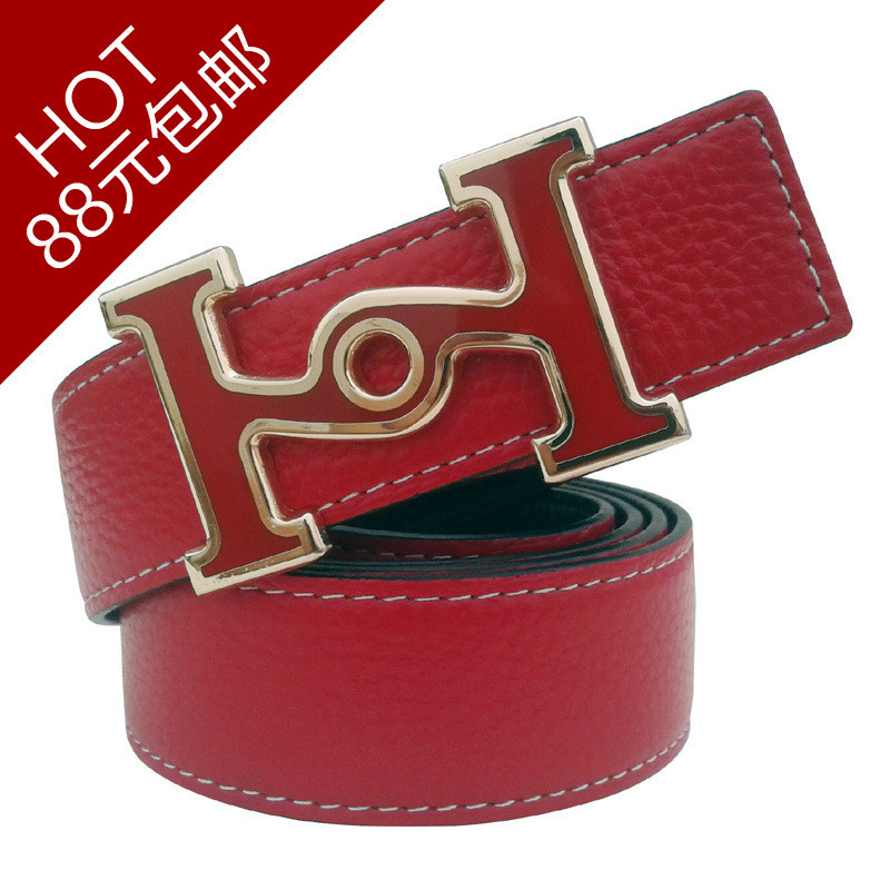 Red belt red women's strap h agings genuine leather strap candy color thin belt smooth buckle