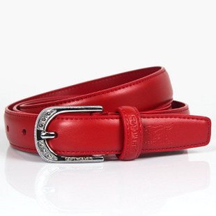 Red belt rhinestone pin buckle strap SEPTWOLVES strap women's genuine leather belt