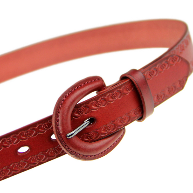 Red belt strap women's Women first layer of cowhide leather belt genuine anti-allergic red