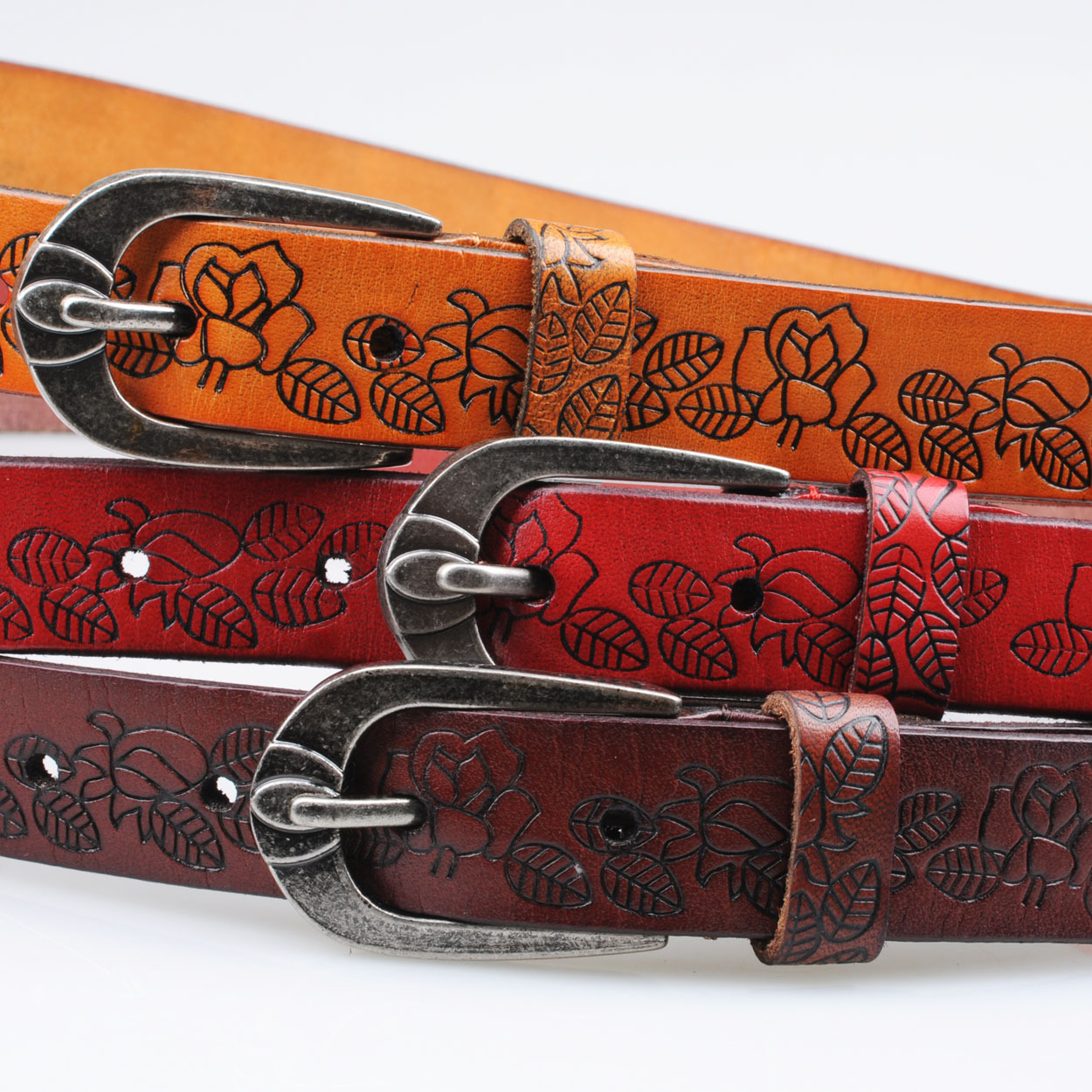 Red belt Women embossed genuine leather fashion genuine leather all-match pants belt