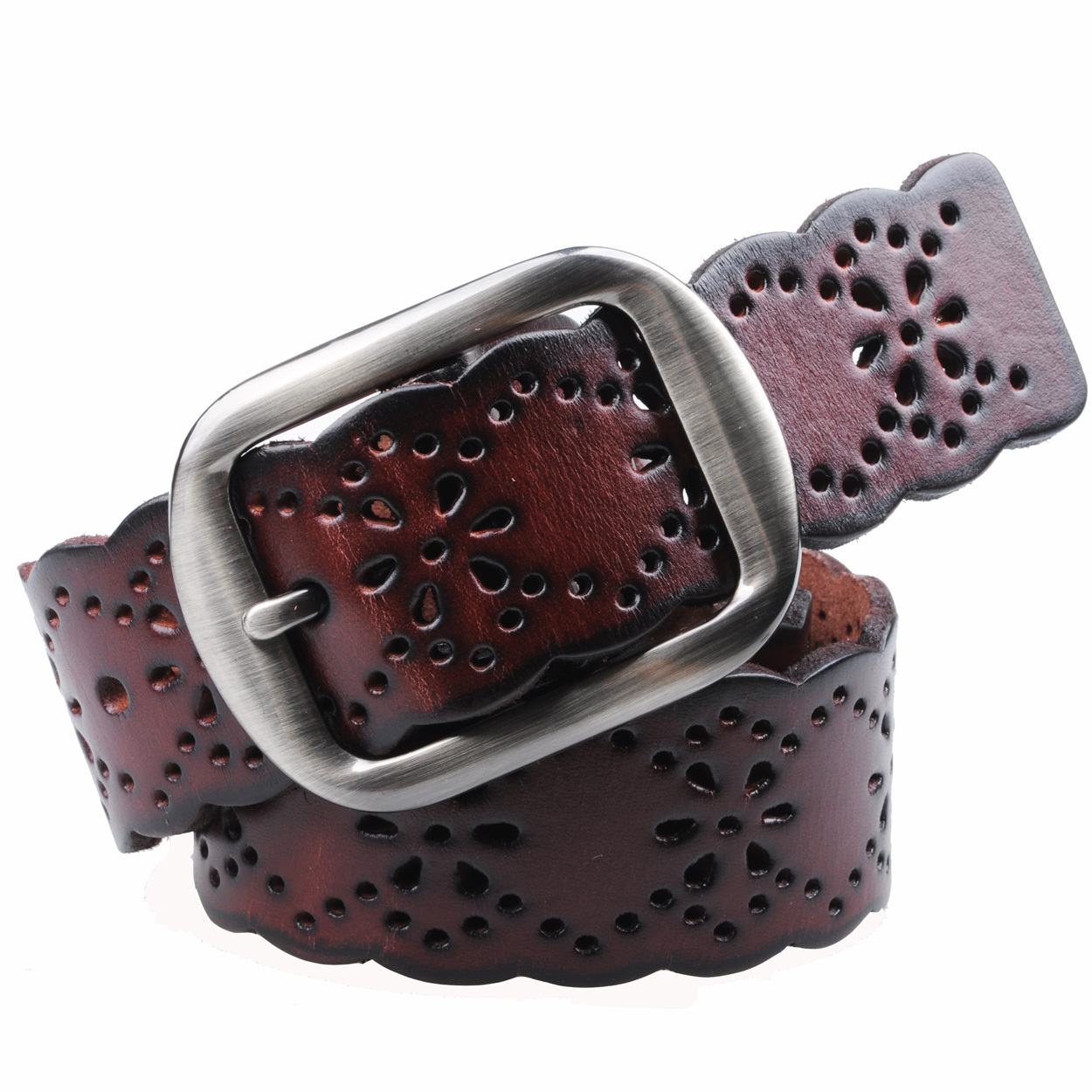 Red belt women's genuine leather fashion cutout genuine leather casual all-match