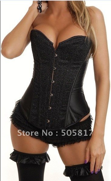 Red Black Gold Blue TOP quality Sexy overbust corset shaper HOT vintage satin corset  top with G-string Lady party costume Q5206