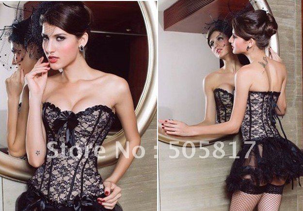 Red black Sexy lace bows burlesque corset bustier Women floral boned shaper sexy bodusuit Cheaper price Wholesale retail XY815