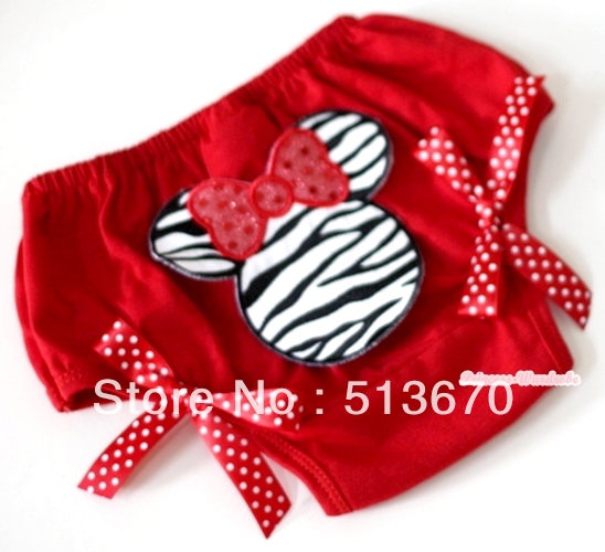 Red Bloomer With Zebra Minnie Print & Red White Polka Dots Bow MABL76