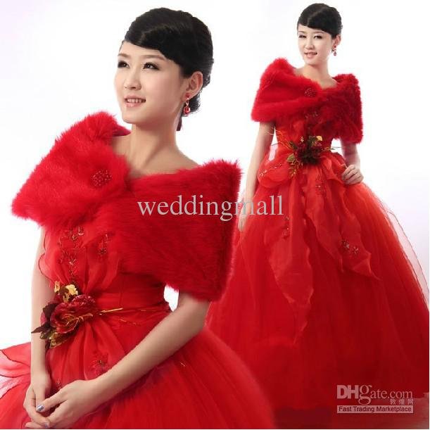 Red Bridal Wedding Dress Shawls Bridal Faux Fur Wrap Shawls