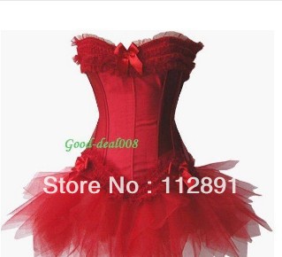 Red Burlesque Lace Up Corset Bustier TUTU Skirt Moulin Rouge Lolita FANCY DRESS S-2XL M0207
