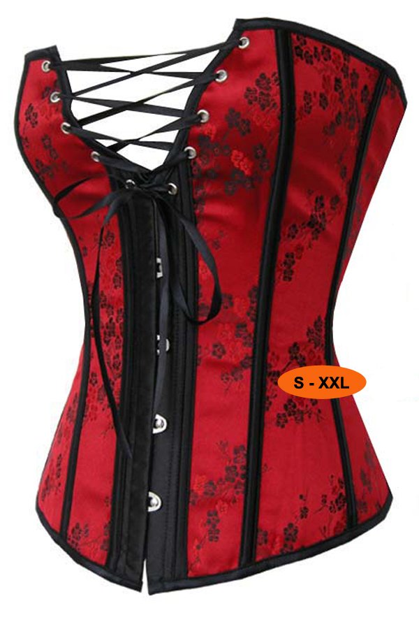 Red Bustier Cincher Overbust Bride Corset Sexy Lingerie With Mini Skirt G-string S-2XL