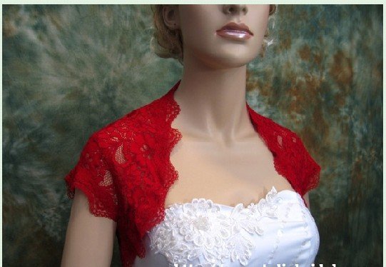 Red cap sleeve lace bolero jacket shrug Small 041