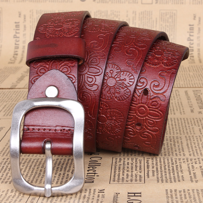 Red decoration women's wide belt strap genuine leather genuine leather all-match fashion jeans belt