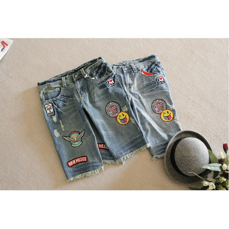 Red denim shorts female autumn boot cut jeans loose plus size knee-high denim women's 5 pants