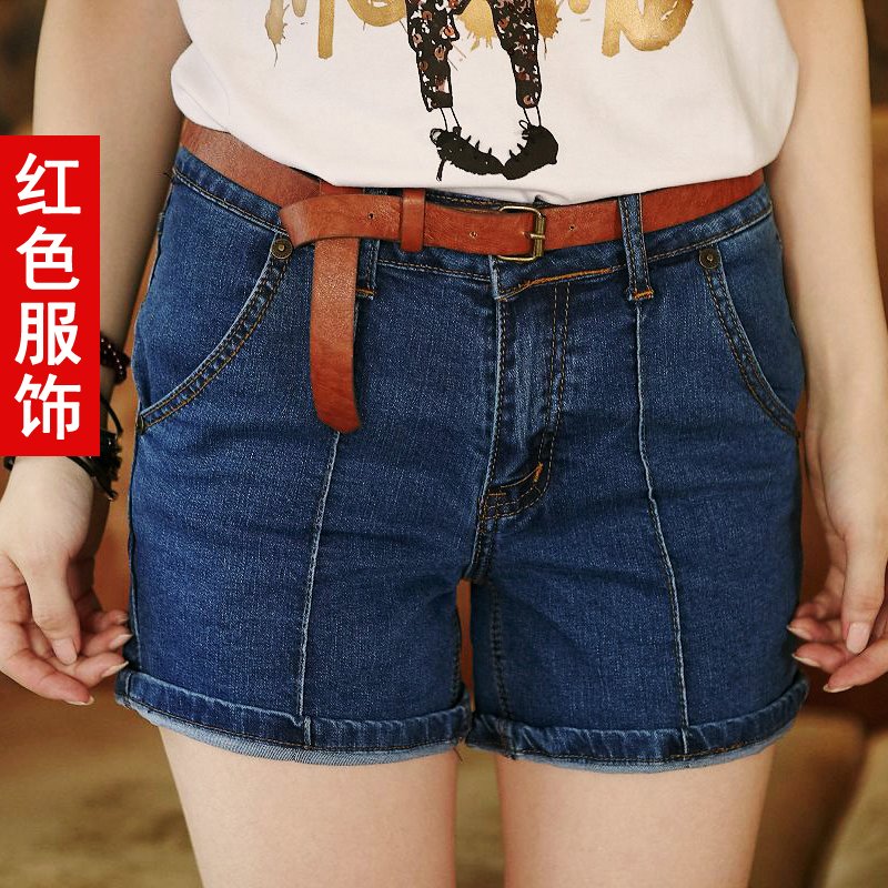 Red dress 2012 summer women's blue slim denim shorts 3669