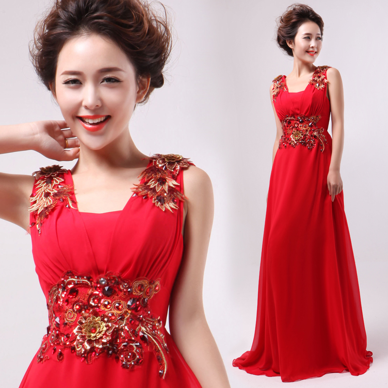 Red Evening Dress Marry Maternity Vintage Shape Bride Costume Chiffon Gown Party Banquet Dance Prom Formal QZ133