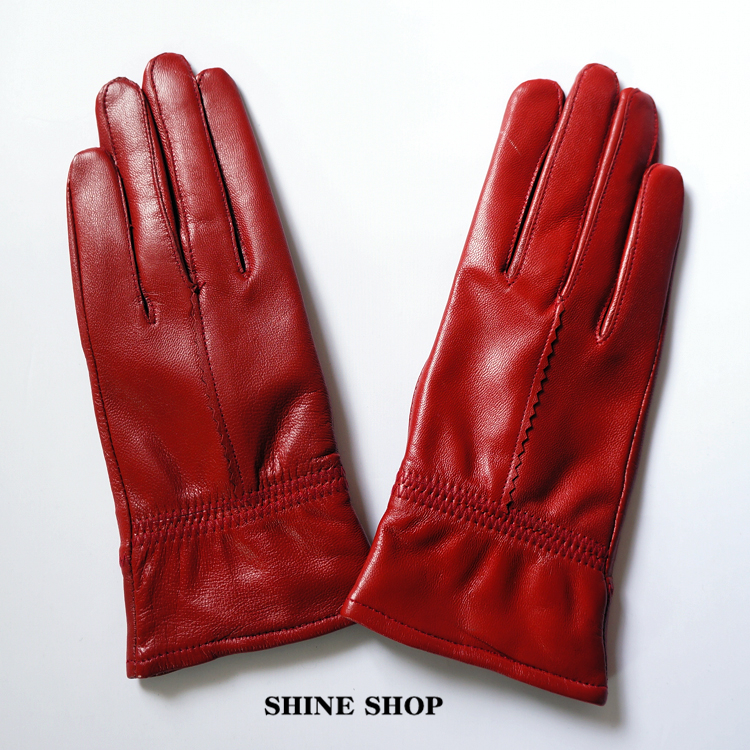 Red gift genuine leather sheepskin women's gloves all-match classic red