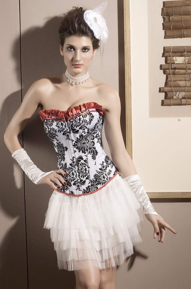 Red laciness silver print corset steel buckle royal small vest corselets 5105 ladies costumes sexy fancy