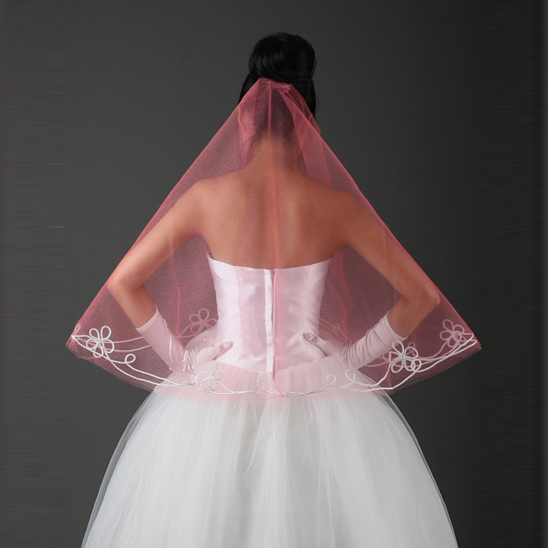 Red laciness veil bridal veil wedding dress veil bridal accessories 04