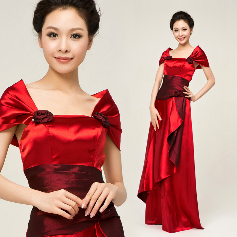 Red long design evening dress,princess bag trailing autumn and winter the party formal dress,free shipping!!!!