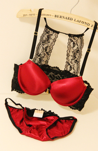 Red marry backlight button bra women's sexy temptation v bra underwear set