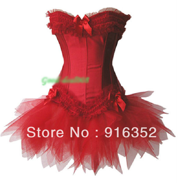 Red Mini Tutu Petticoat Skirt Fancy Dress Costume Sexy Satin Lingerie Corset Bustier