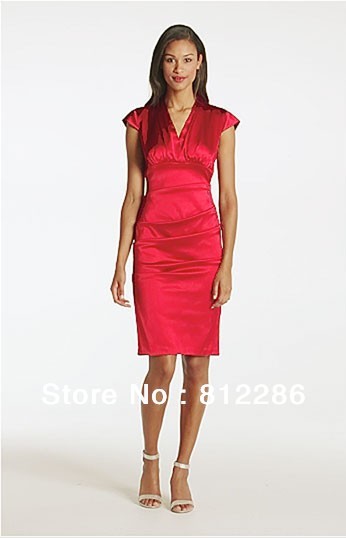 Red Pleated Stretch Satin Sheath Dress,Ruched Evening Dress,Formal Dress,Dress for Special Occasion